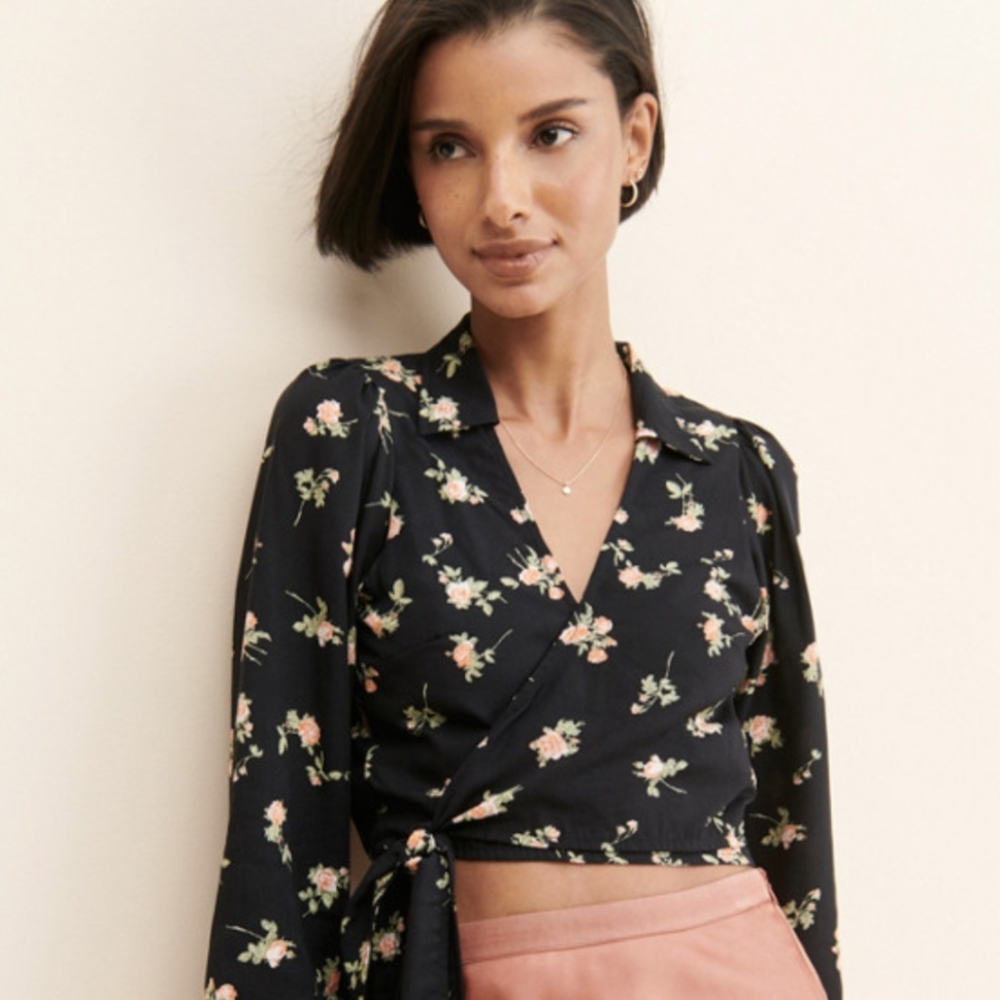 Motel Rocks Floral Wrap Crop Top Blouse XS Free People